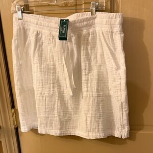 LL Bean White Cloud Gauze Sz M Elastic Waist NWT Resort Casual Cotton Skirt